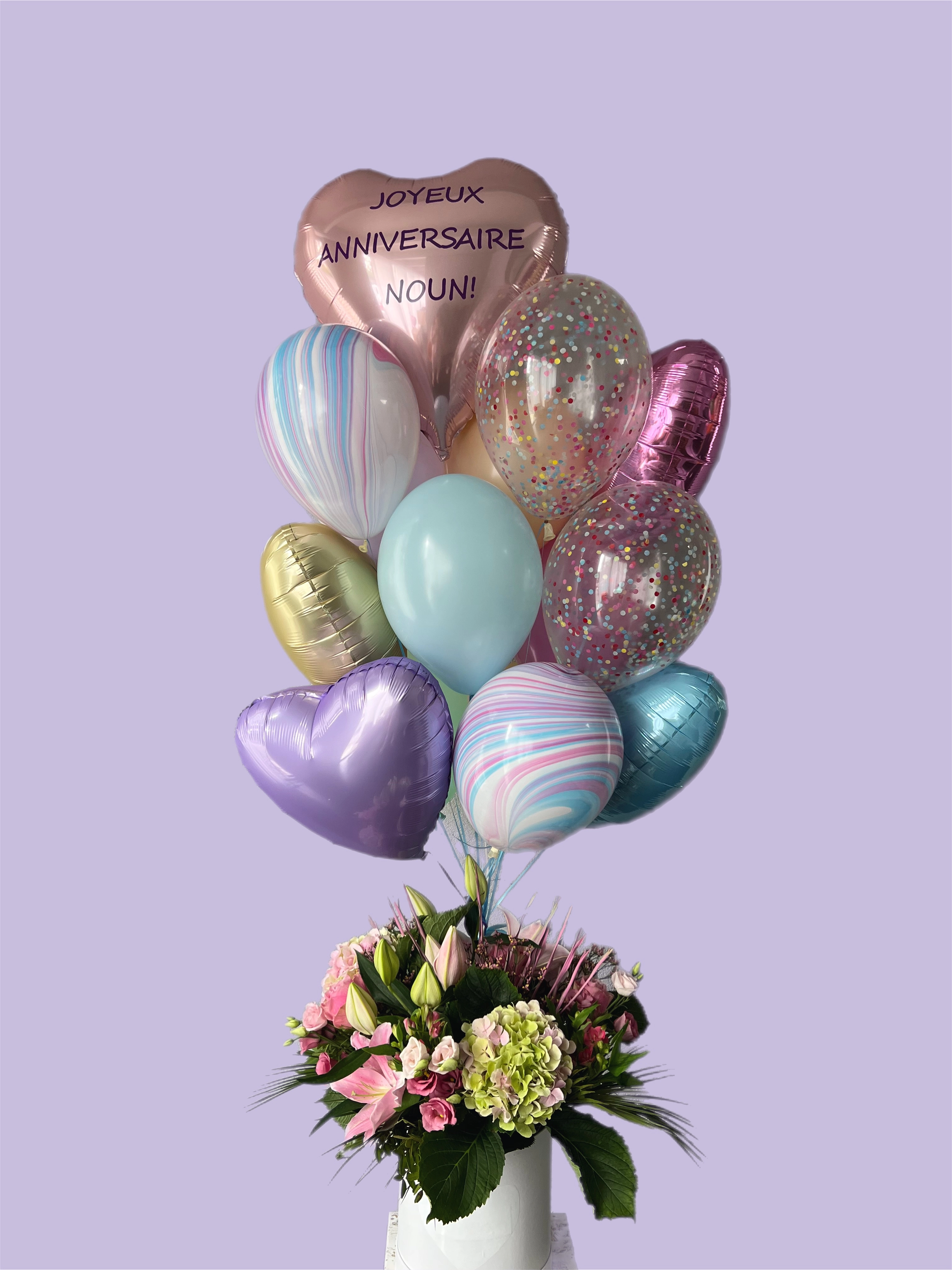 Personalized arrangement with flower box