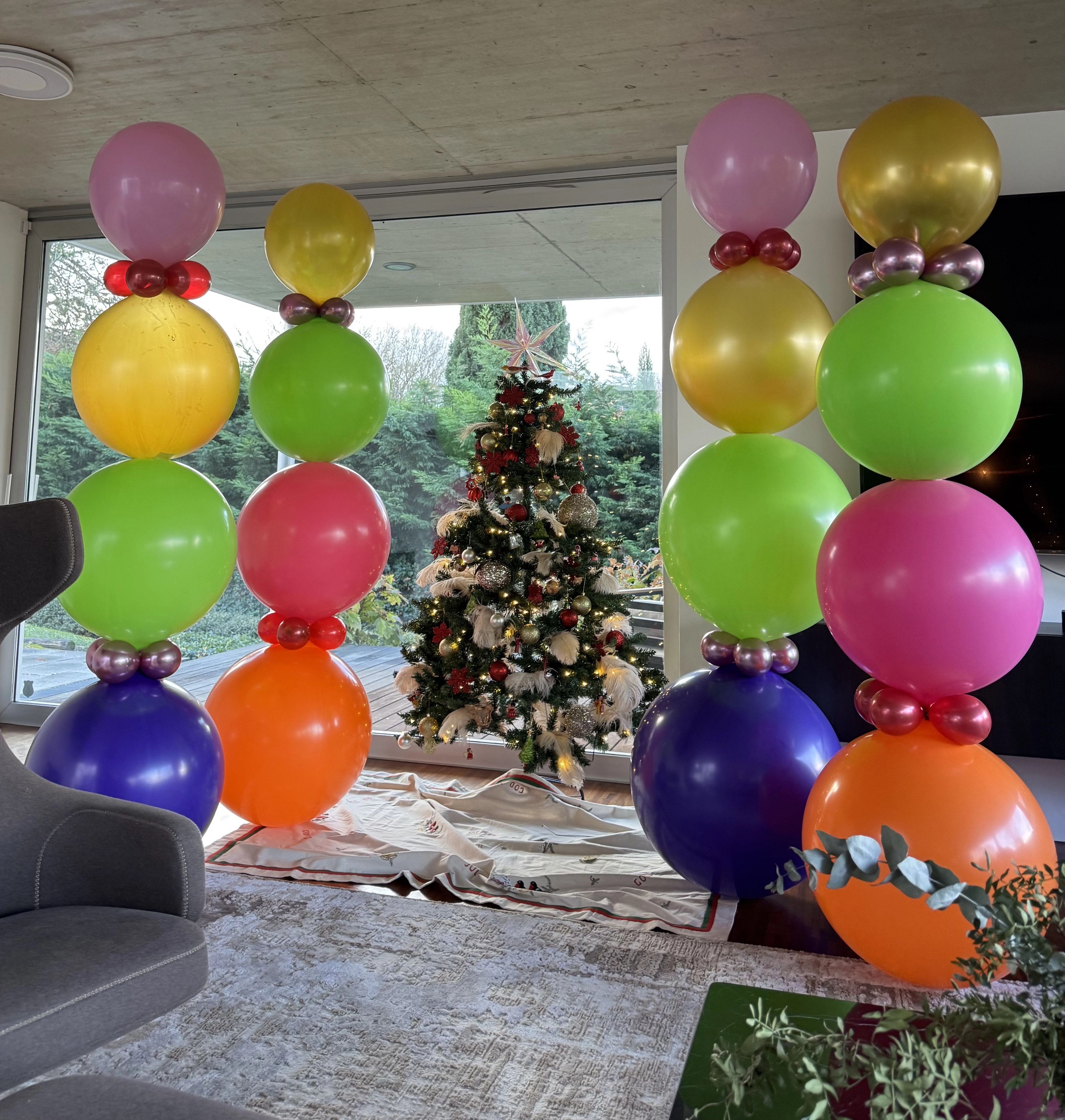 Four stacks of Christmas baubles