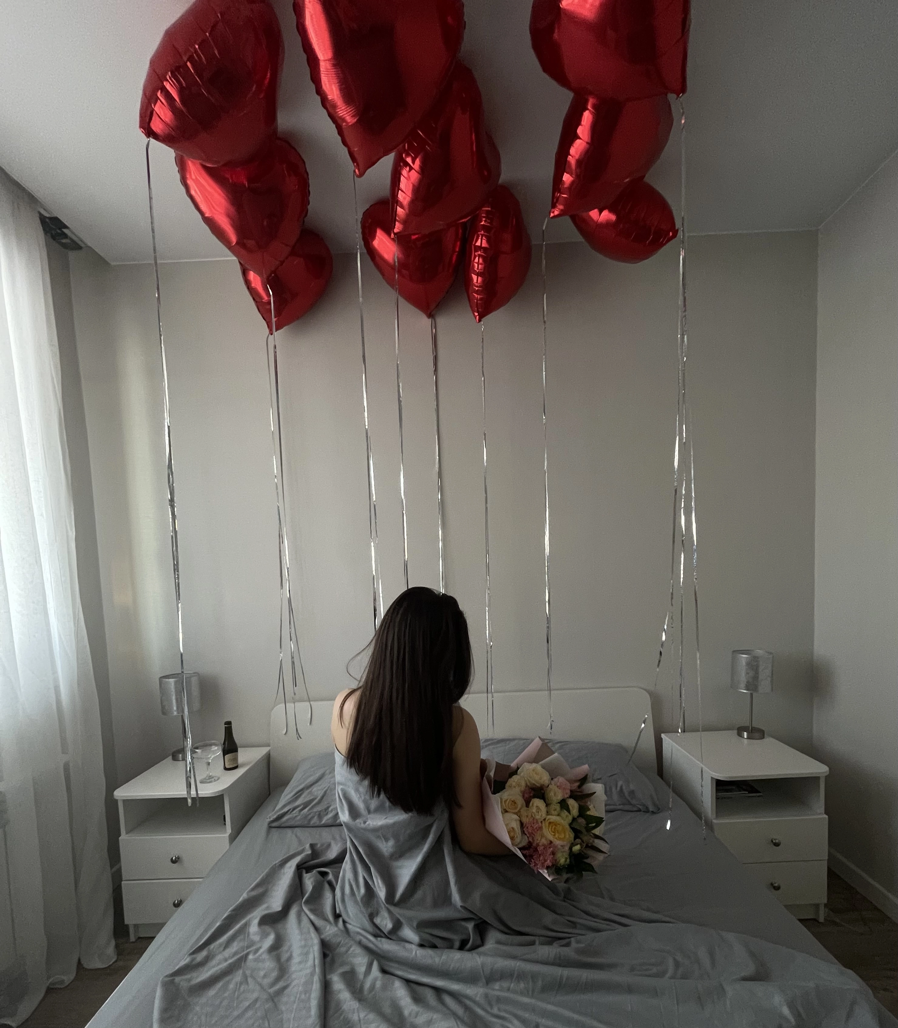 Set of 10 hearts with shiny ribbons “Sky of love”