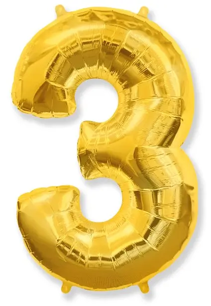Large foil balloon number "3" - Gold